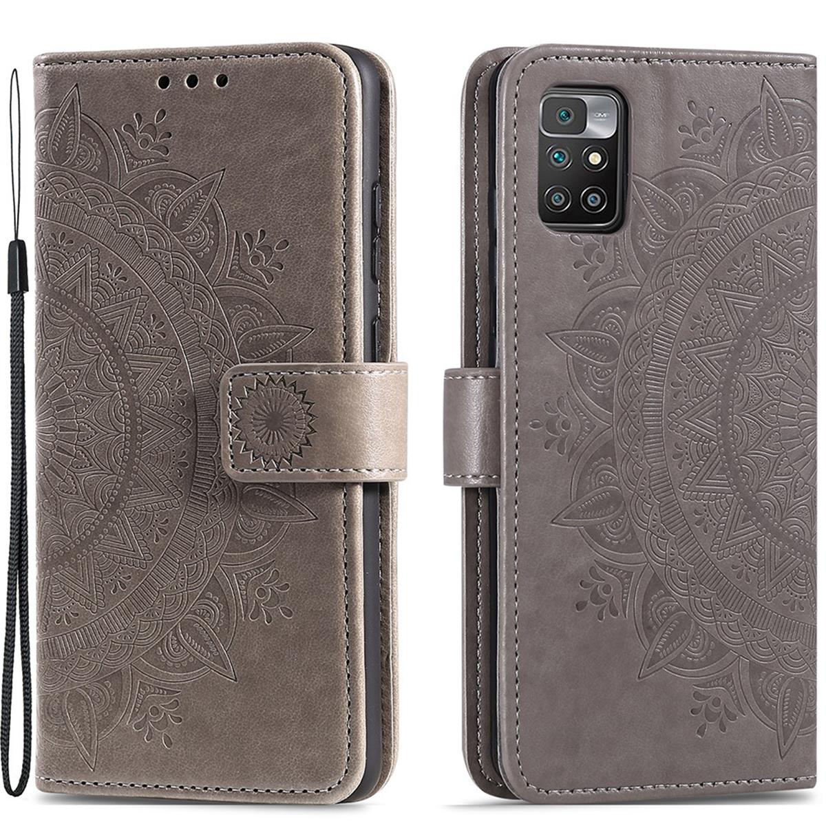 Hülle für Xiaomi Redmi 10/10 Prime Handy Tasche Flip Case Cover Mandala Grau