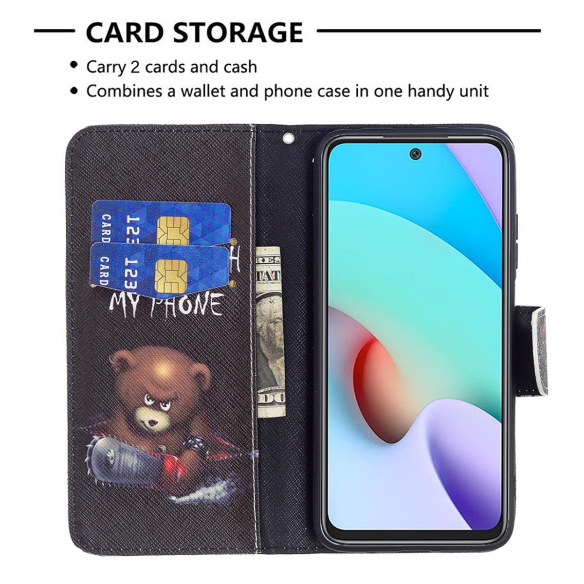 Hülle für Xiaomi Redmi 10 / Redmi 10 Prime Handyhülle Flip Case Cover Motiv Bär