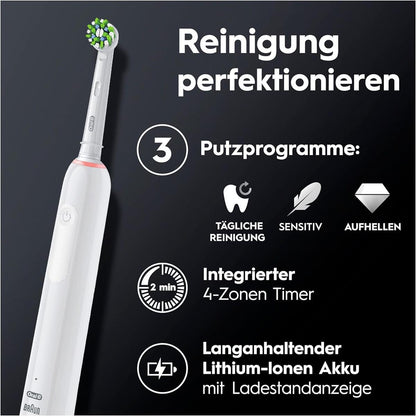 Oral-B Pro Series 3 Elektrische Zahnbürste/Electric Toothbrush, 1 Aufsteckbürste, 3 Putzmodi und visuelle 360° Andruckkontrolle für Zahnpflege, Reiseetui, Special Edition, Designed by Braun, white