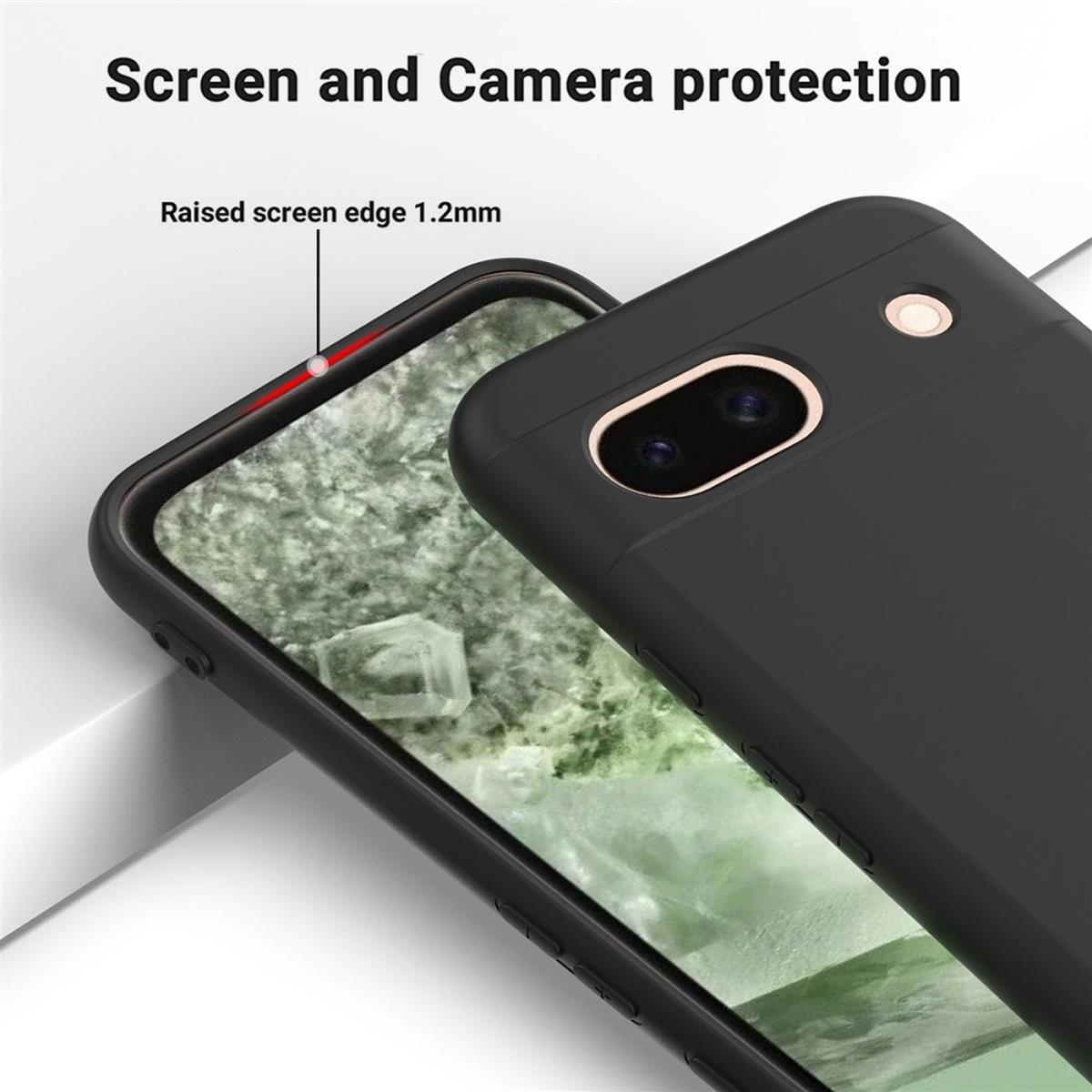 Hülle für Google Pixel 8a Handyhülle Silikon Case Cover Bumper Matt Schwarz