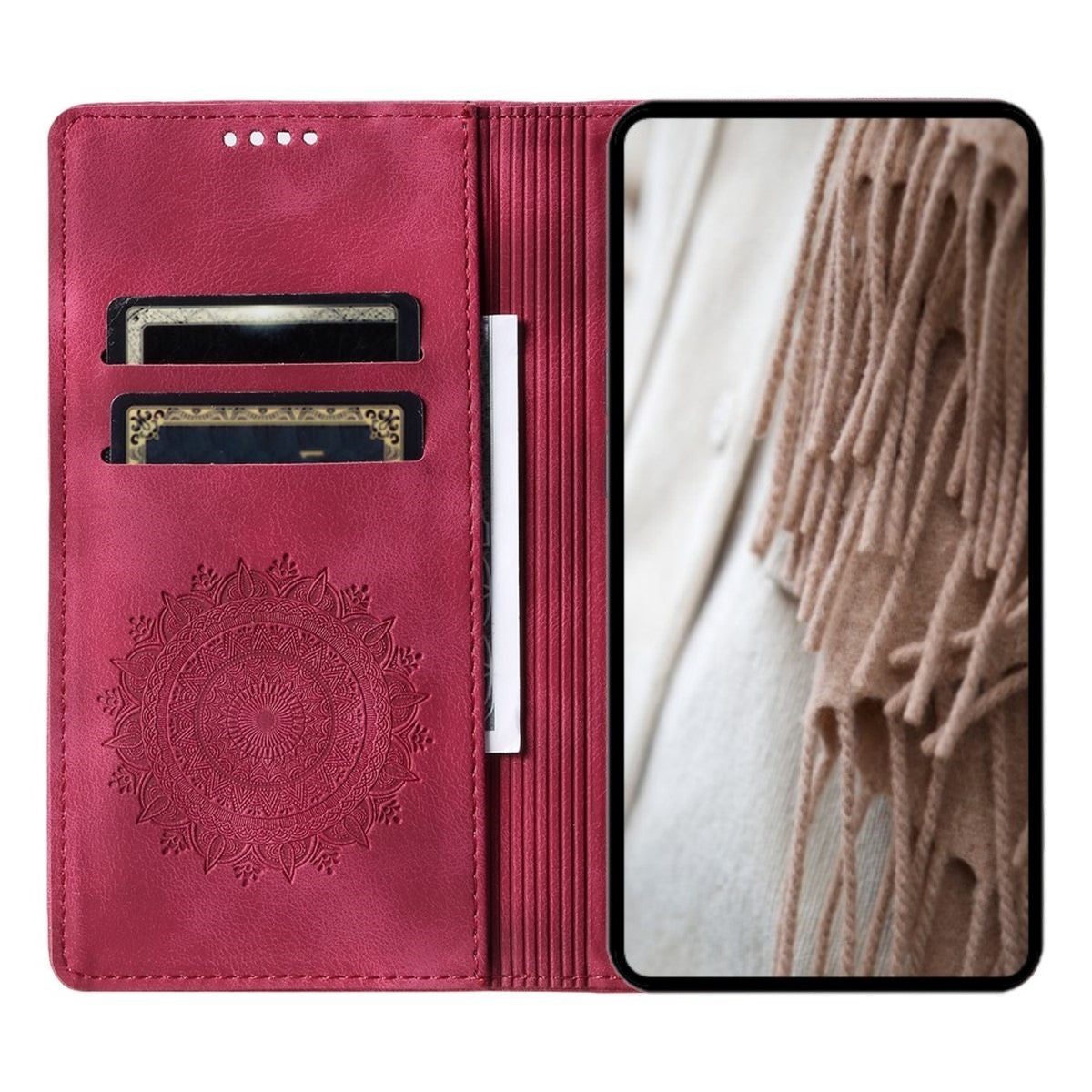 Hülle für Apple iPhone 16 Handyhülle Flip Case Cover Tasche Etui Mandala Rot