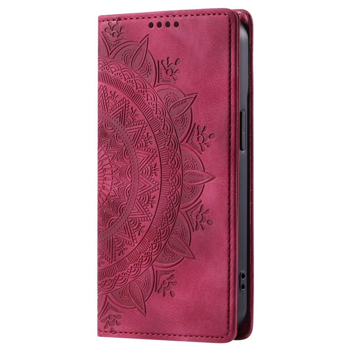 Hülle für Apple iPhone 16 Handyhülle Flip Case Cover Tasche Etui Mandala Rot