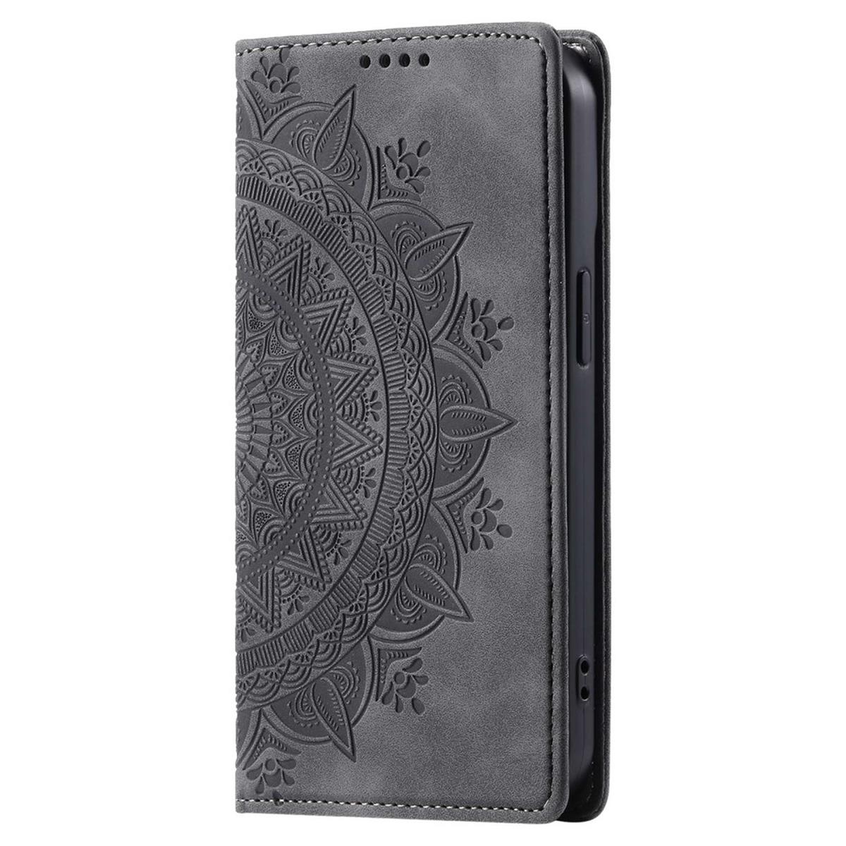 Hülle für Samsung Galaxy S25 Ultra Handyhülle Flip Case Cover Tasche Mandala Grau