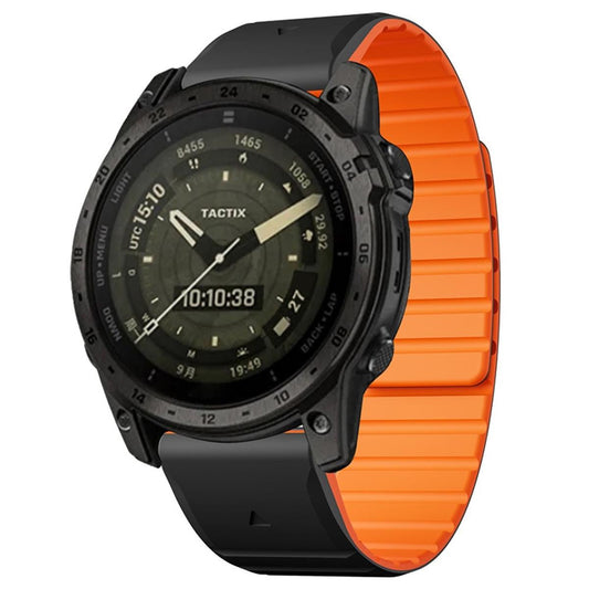 Armband für Garmin Fenix 5/5X/6X/7X Silikon Ersatzband magnetisch Schwarz-Orange