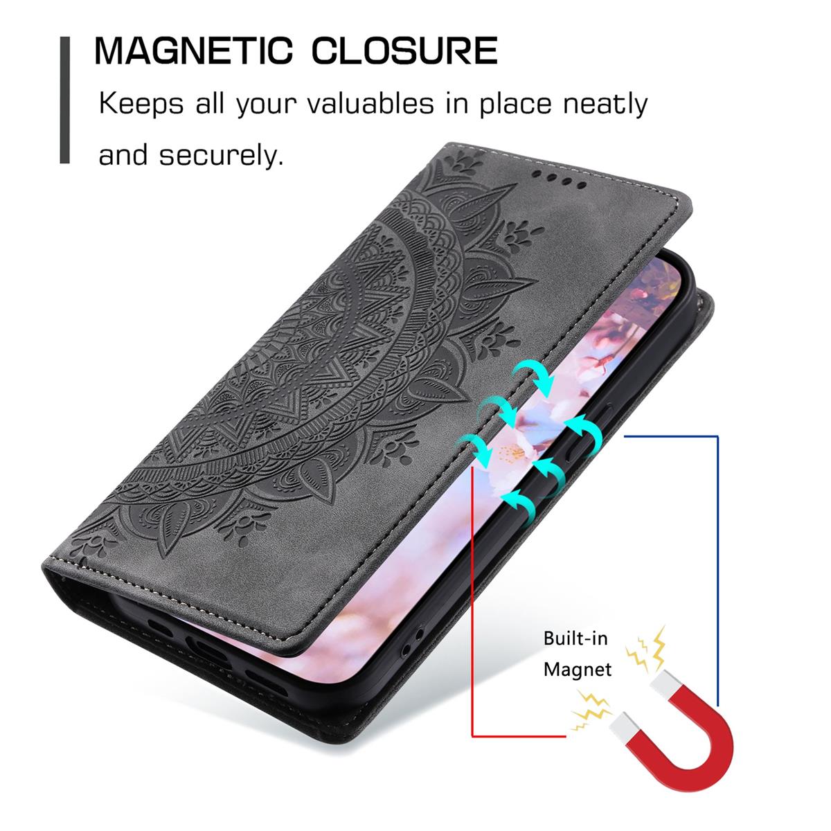 Hülle für Xiaomi 14 Ultra Handyhülle Flip Case Cover Schutz Etui Mandala Grau