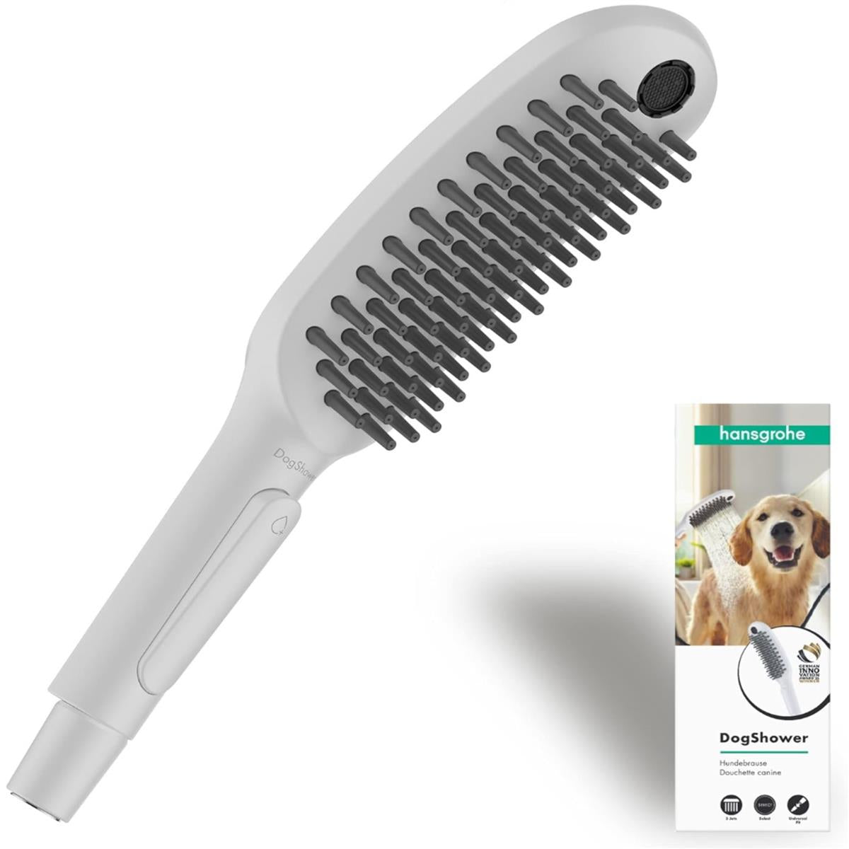 hansgrohe DogShower - Hundedusche mit 3 Strahlarten, Duschkopf für Hunde zur Fellpflege mit Streichelnoppen
