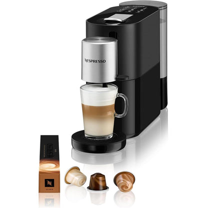 Nespresso Krups Atelier XN8908 Kaffeemaschine mit Milchaufschäumer, 1 L Wassertank, inkl. Glastasse+Kapseln, 19bar Druck, schwarz/silber