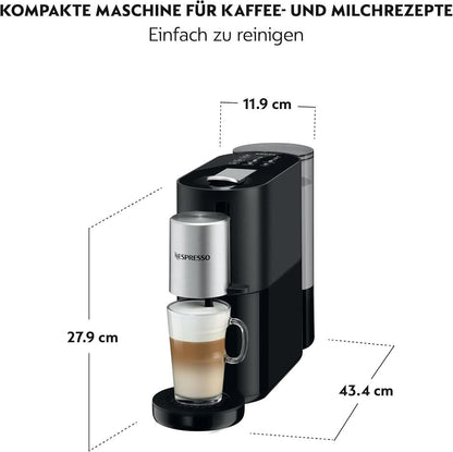 Nespresso Krups Atelier XN8908 Kaffeemaschine mit Milchaufschäumer, 1 L Wassertank, inkl. Glastasse+Kapseln, 19bar Druck, schwarz/silber