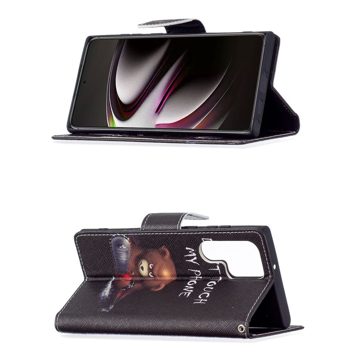 Hülle für Samsung Galaxy S22 Ultra Handyhülle Flip Case Cover Tasche Motiv Bär