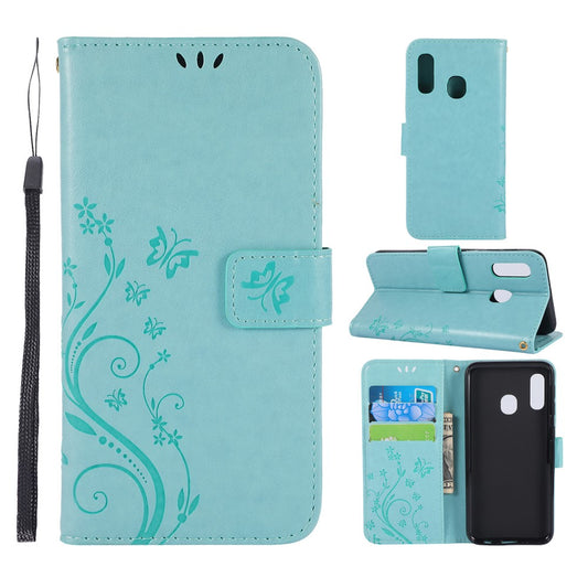 Hülle für Samsung Galaxy A20e Handyhülle Flip Case Schutz Schmetterling Grün
