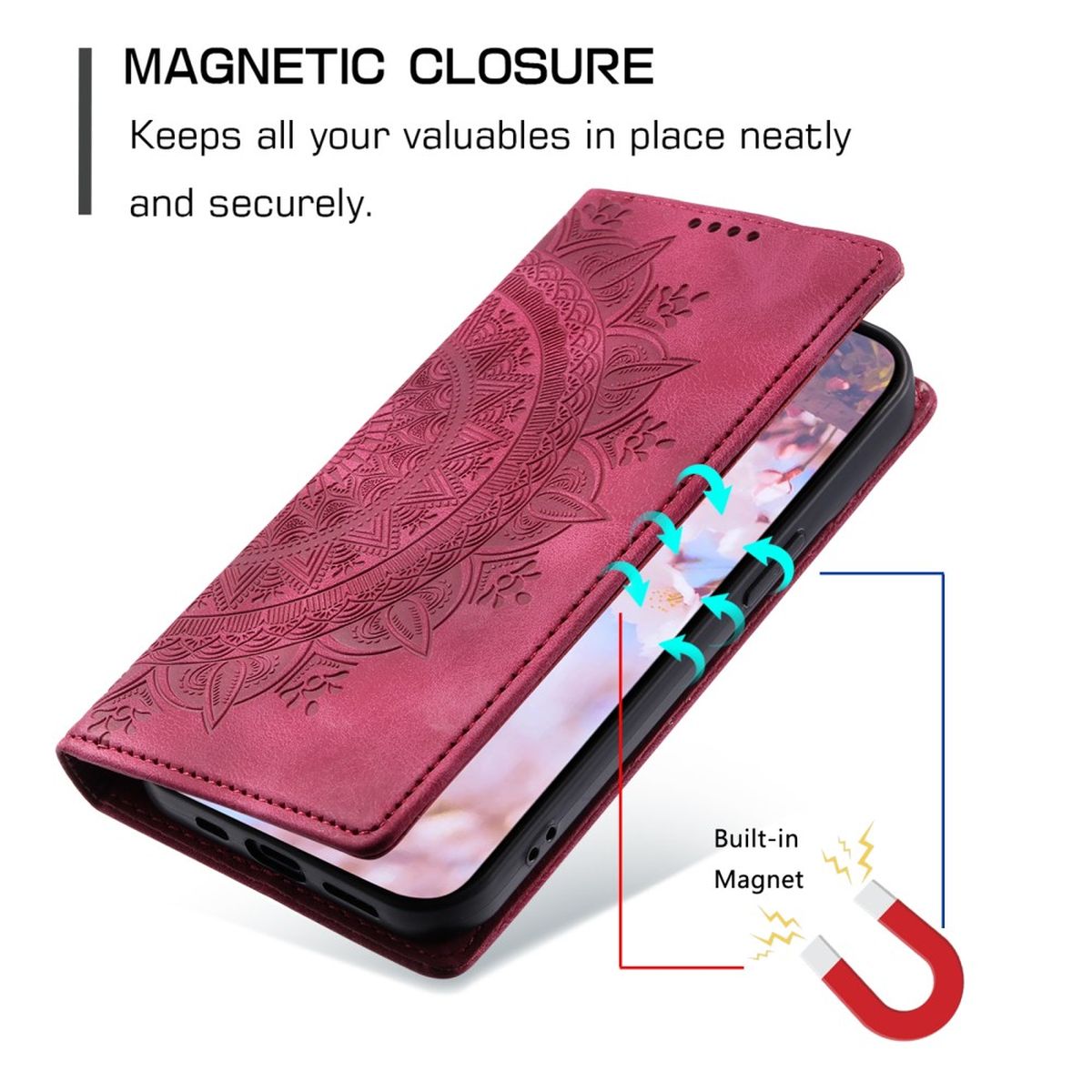 Hülle für Samsung Galaxy S24+ Handyhülle Flip Case Cover Tasche Mandala Rot