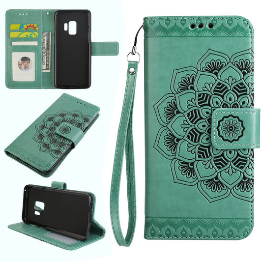Hülle für Samsung Galaxy S9 Handyhülle Flip Case Cover Tasche Etui Mandala Grün