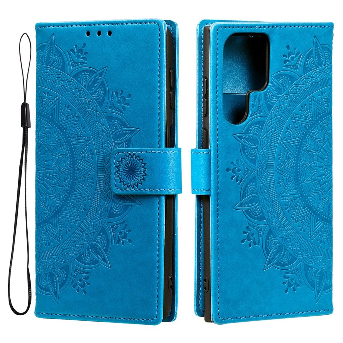 Hülle für Samsung Galaxy S22 Ultra Handyhülle Flip Case Cover Etui Mandala Blau