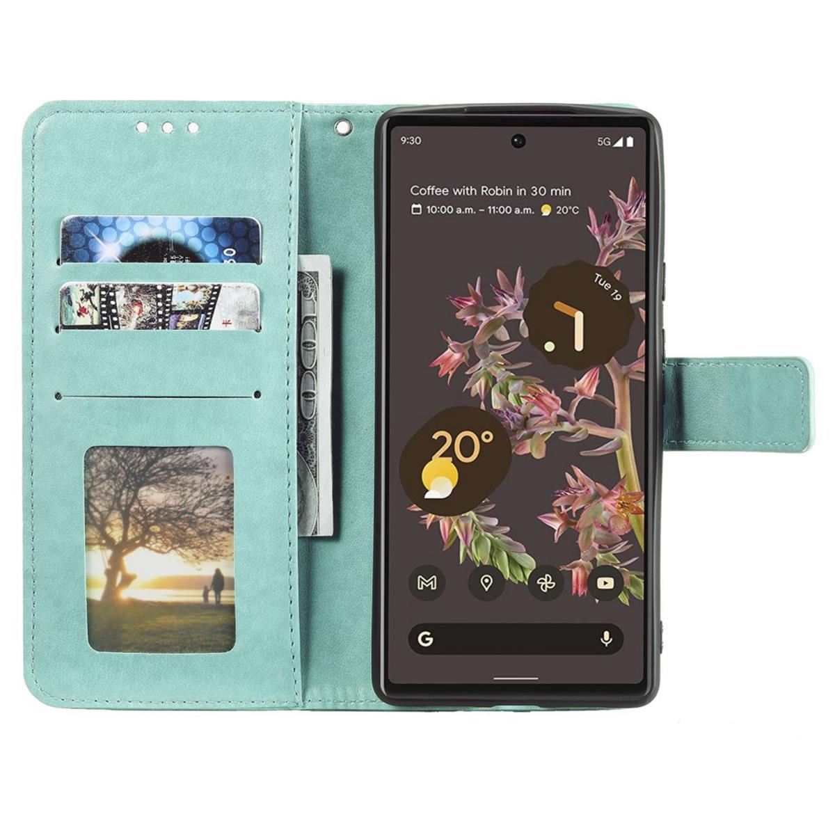 Hülle für Google Pixel 6 Handyhülle Tasche Flip Case Cover Etui Mandala Grün