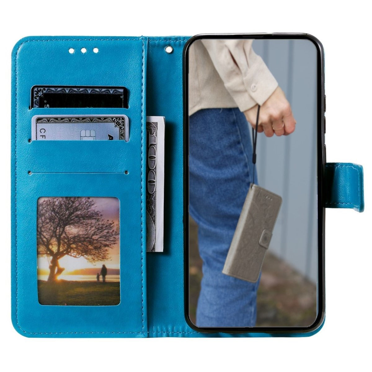 Hülle für Samsung Galaxy A14 4G/5G Handyhülle Flip Case Cover Etui Mandala Blau