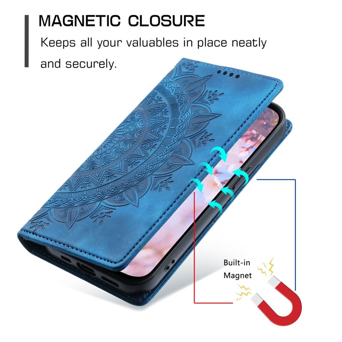 Hülle für Samsung Galaxy S24+ Handyhülle Flip Case Cover Tasche Mandala Blau