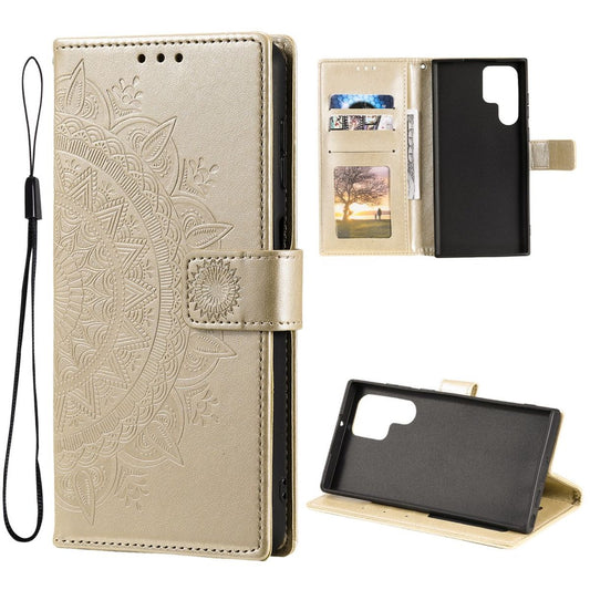 Hülle für Samsung Galaxy S22 Ultra Handyhülle Flip Case Cover Etui Mandala Gold