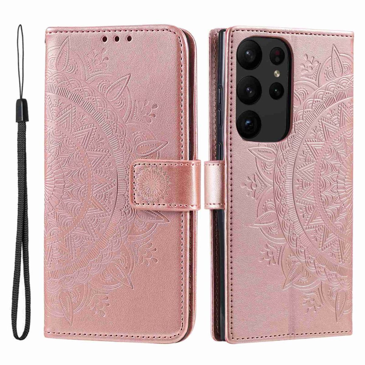 Hülle für Samsung Galaxy S23 Ultra Handyhülle Flip Case Cover Mandala Rosegold