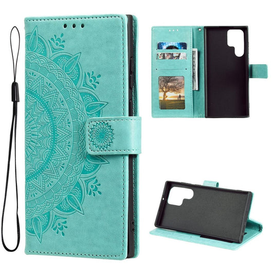 Hülle für Samsung Galaxy S22 Ultra Handyhülle Flip Case Cover Etui Mandala Grün