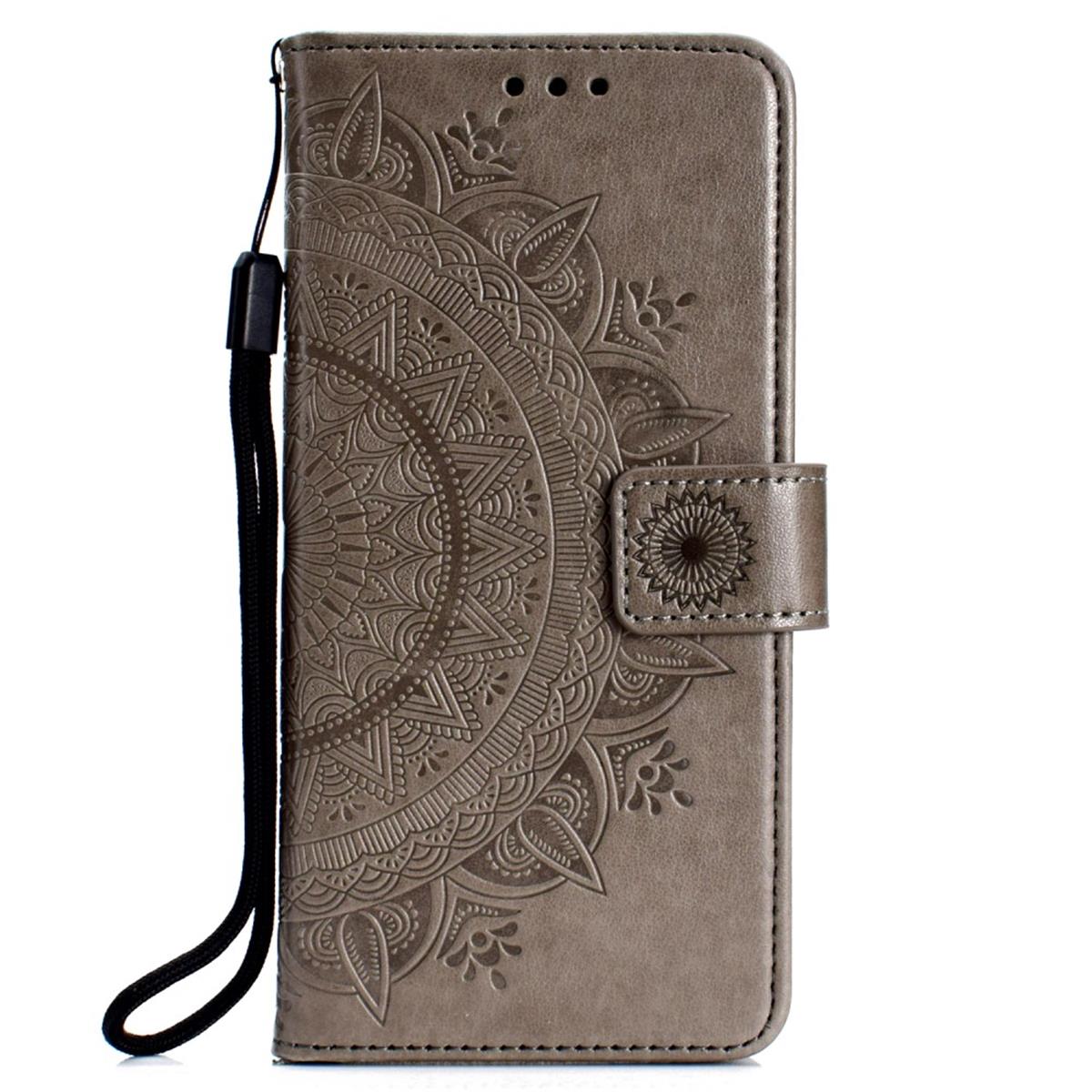 Hülle für Samsung Galaxy A70 Handyhülle Schutz Tasche Case Etui Cover Mandala Grau