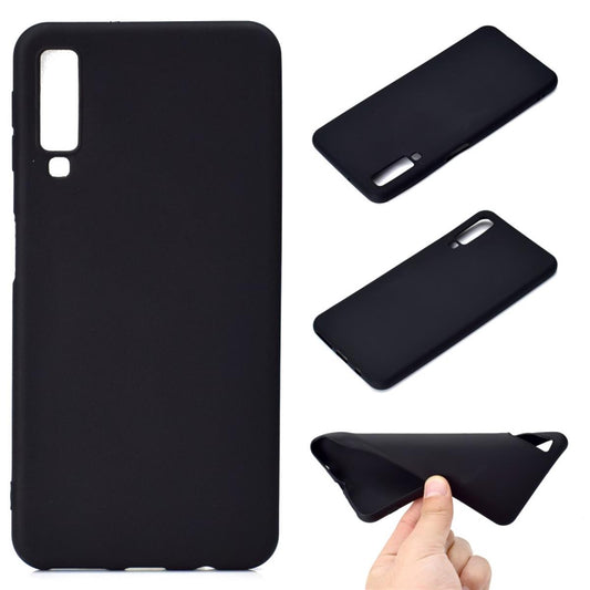 Hülle für Samsung Galaxy A7 2018 Silikon Case Handy Cover Bumper Matt Schwarz