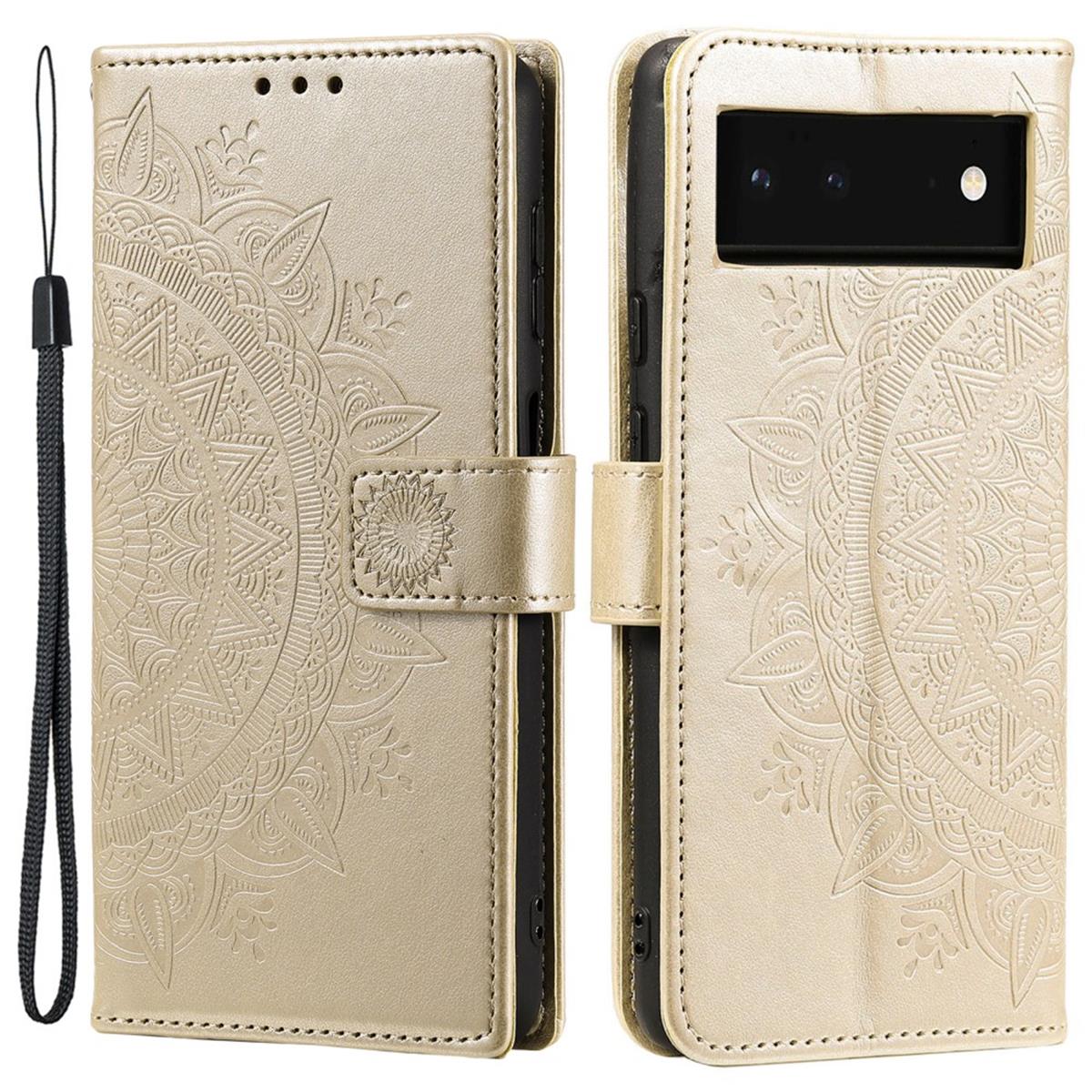 Hülle für Google Pixel 6 Handyhülle Tasche Flip Case Cover Etui Mandala Gold