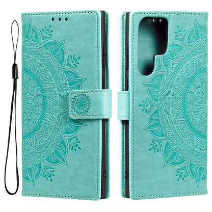 Hülle für Samsung Galaxy S22 Ultra Handyhülle Flip Case Cover Etui Mandala Grün