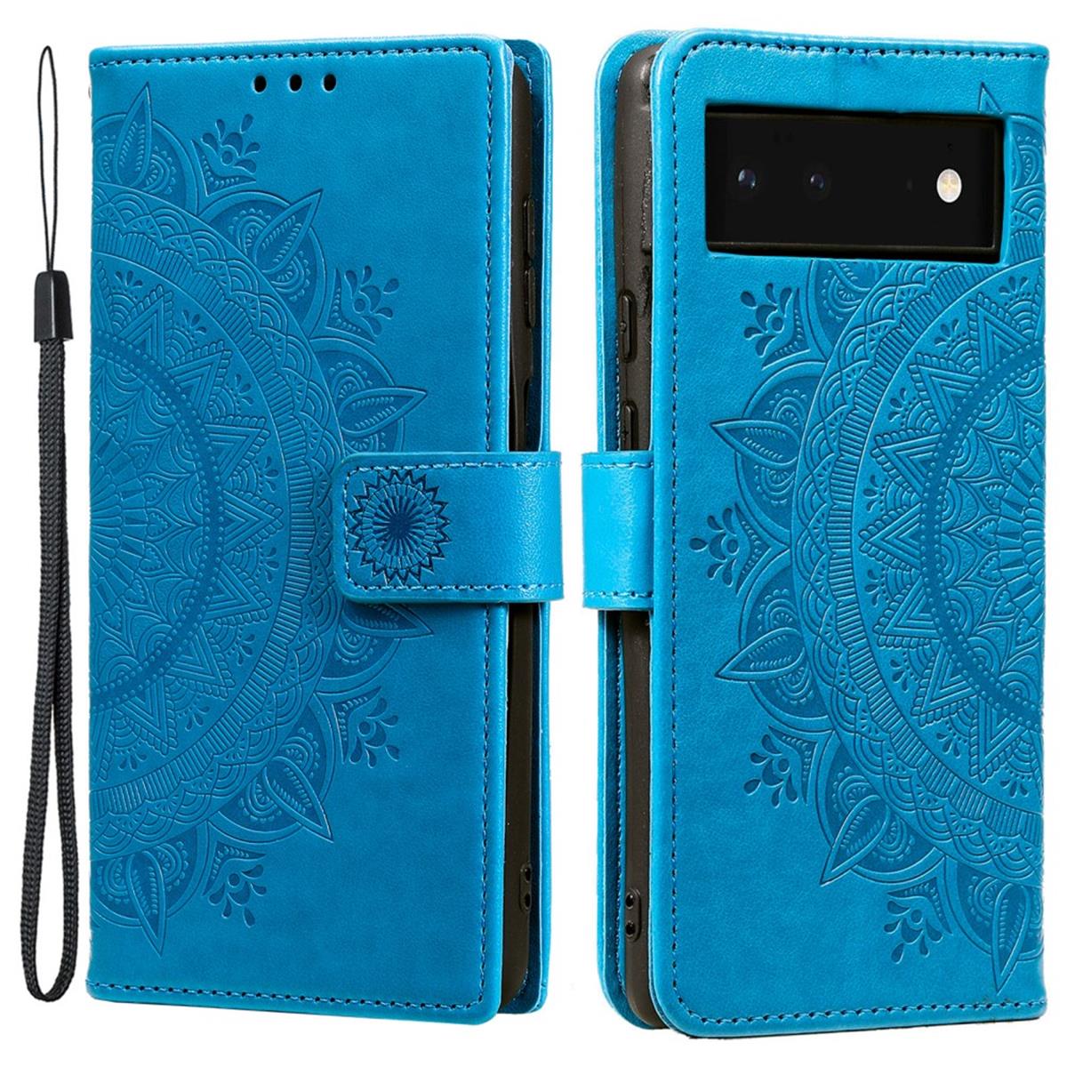 Hülle für Google Pixel 6 Handyhülle Tasche Flip Case Cover Etui Mandala Blau