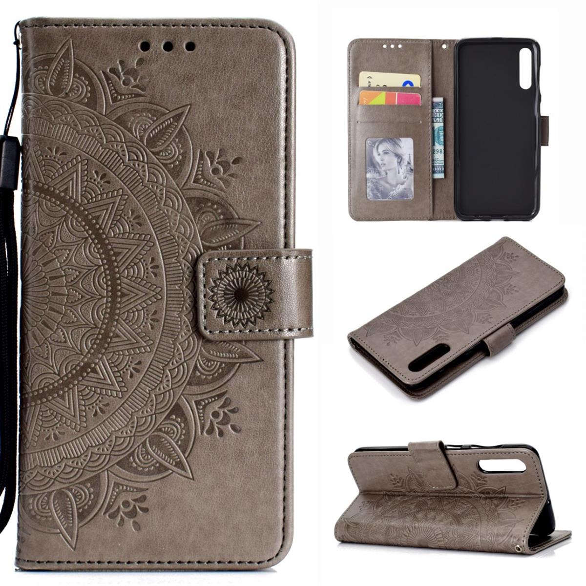 Hülle für Samsung Galaxy A70 Handyhülle Schutz Tasche Case Etui Cover Mandala Grau