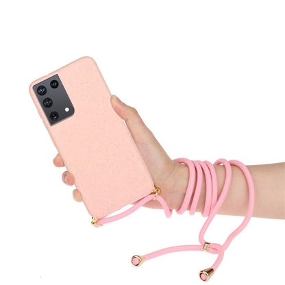 Hülle für Samsung Galaxy S21 Ultra Handyhülle Case Band Handykette Kordel Schnur Rosa