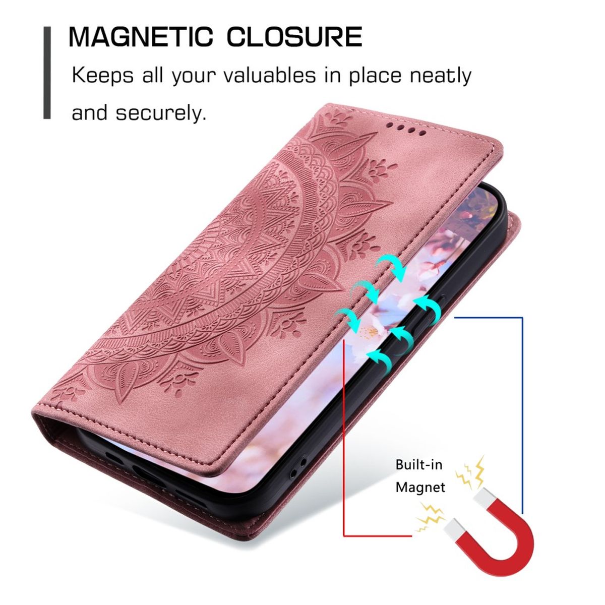 Hülle für Samsung Galaxy S24 Ultra Handyhülle Flip Case Cover Mandala Rose
