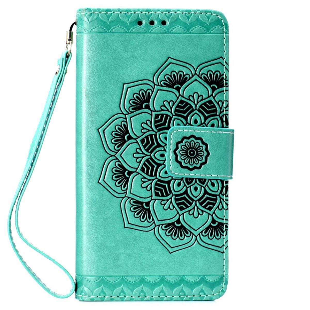 Hülle für Samsung Galaxy S10 Schutzhülle Flip Case Handyhülle Mandala Mint (schwarz)