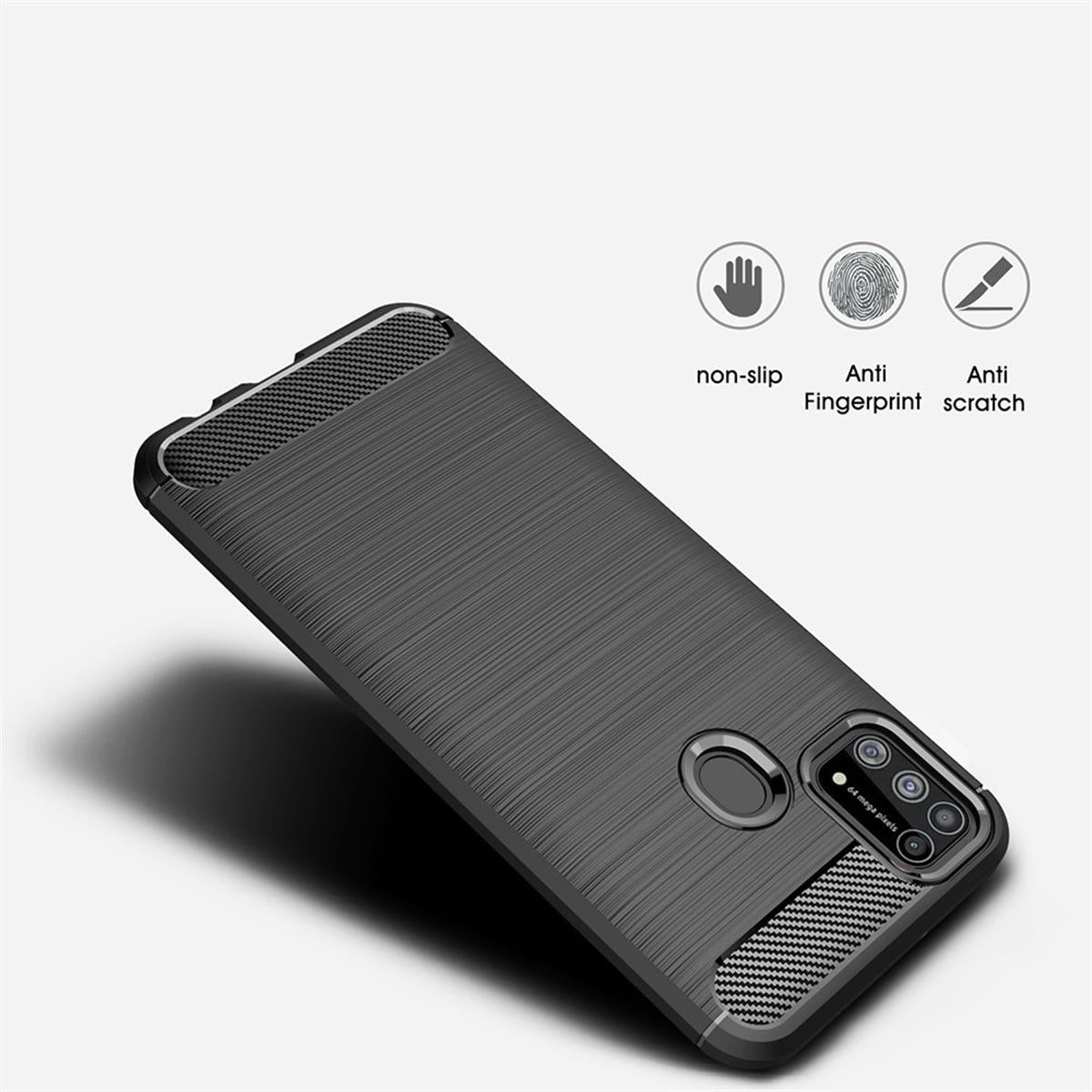 Hülle für Samsung Galaxy M31 Handyhülle Silikon Case Cover Bumper Carbonfarben