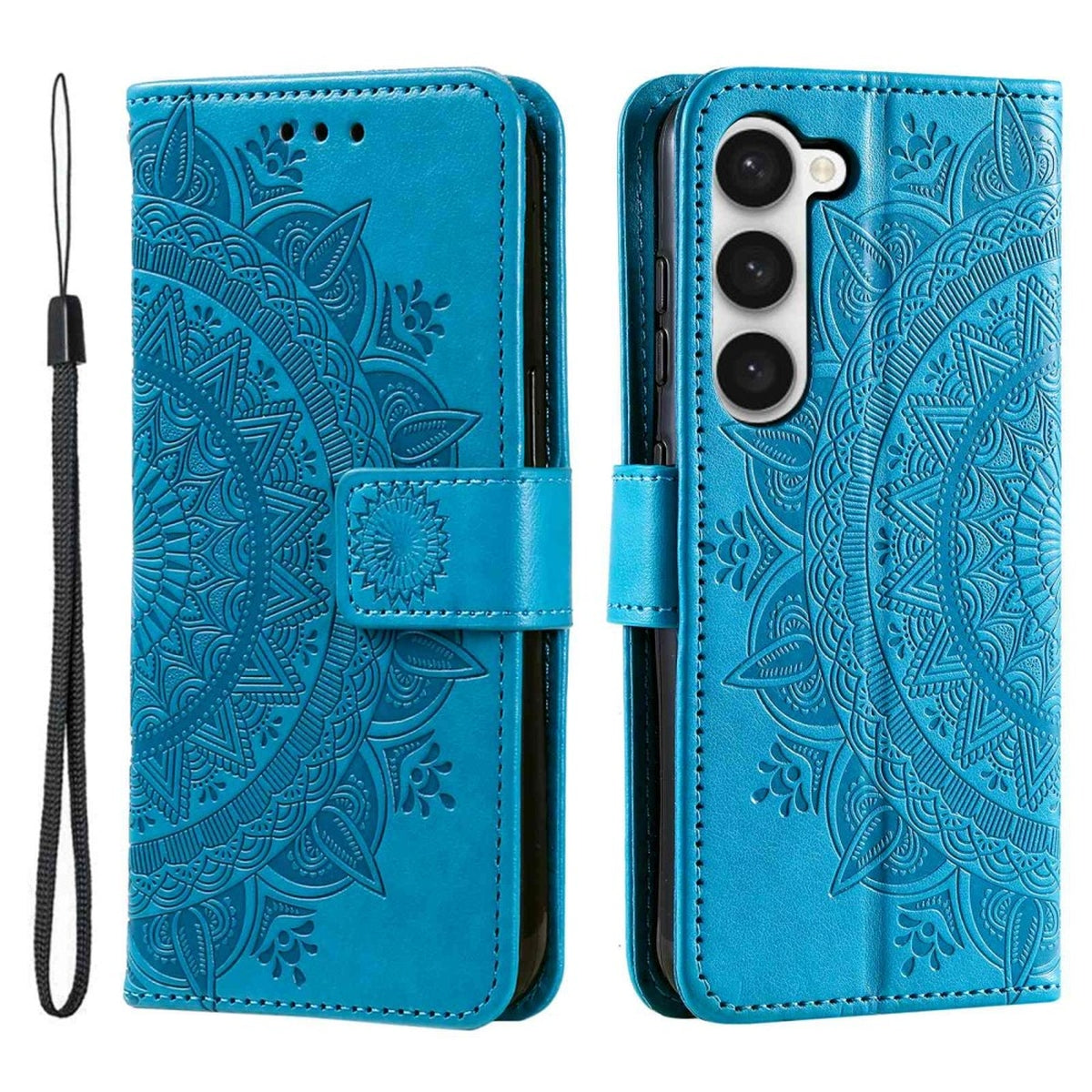 Hülle für Samsung Galaxy S23 Handyhülle Flip Case Cover Schutzhülle Mandala Blau