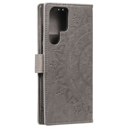 Hülle für Samsung Galaxy S22 Ultra Handyhülle Flip Case Cover Etui Mandala Grau