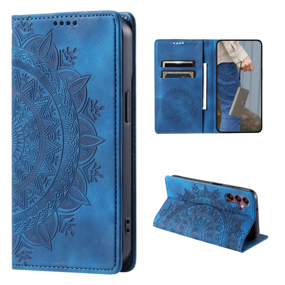 Hülle für Samsung Galaxy S24 Handyhülle Flip Case Cover Tasche Etui Mandala Blau