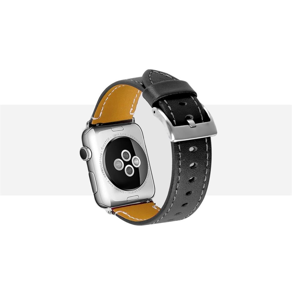 Leder Armband für Apple Watch 49/45/44/42mm Retro Serie Ultra/8/7/6/SE/5 Schwarz