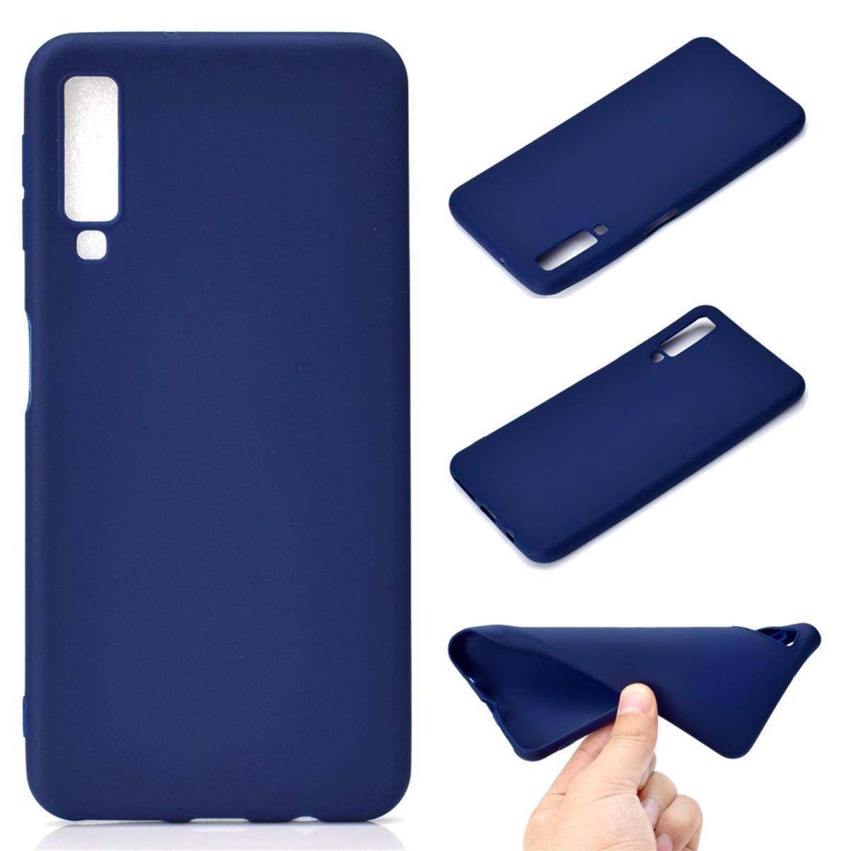 Hülle für Samsung Galaxy A7 2018 Silikon Case Handy Cover Schutzhülle Matt Blau