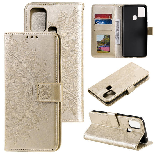 Hülle für Samsung Galaxy A21s Handyhülle Flip Case Cover Tasche Mandala Gold