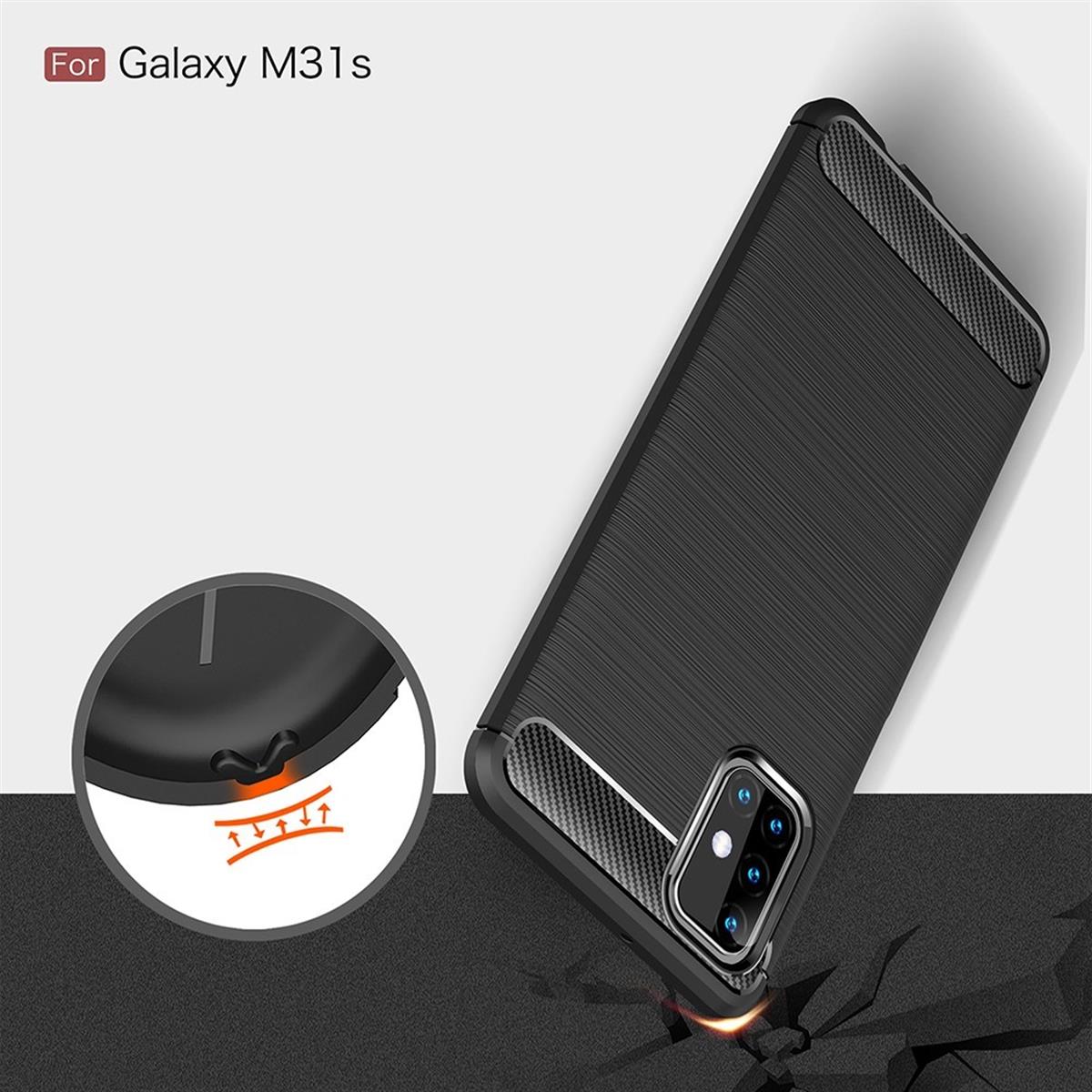 Hülle für Samsung Galaxy M31s Handyhülle Silikon Case Cover Bumper Carbonfarben