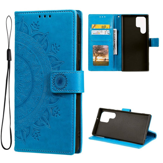 Hülle für Samsung Galaxy S22 Ultra Handyhülle Flip Case Cover Etui Mandala Blau