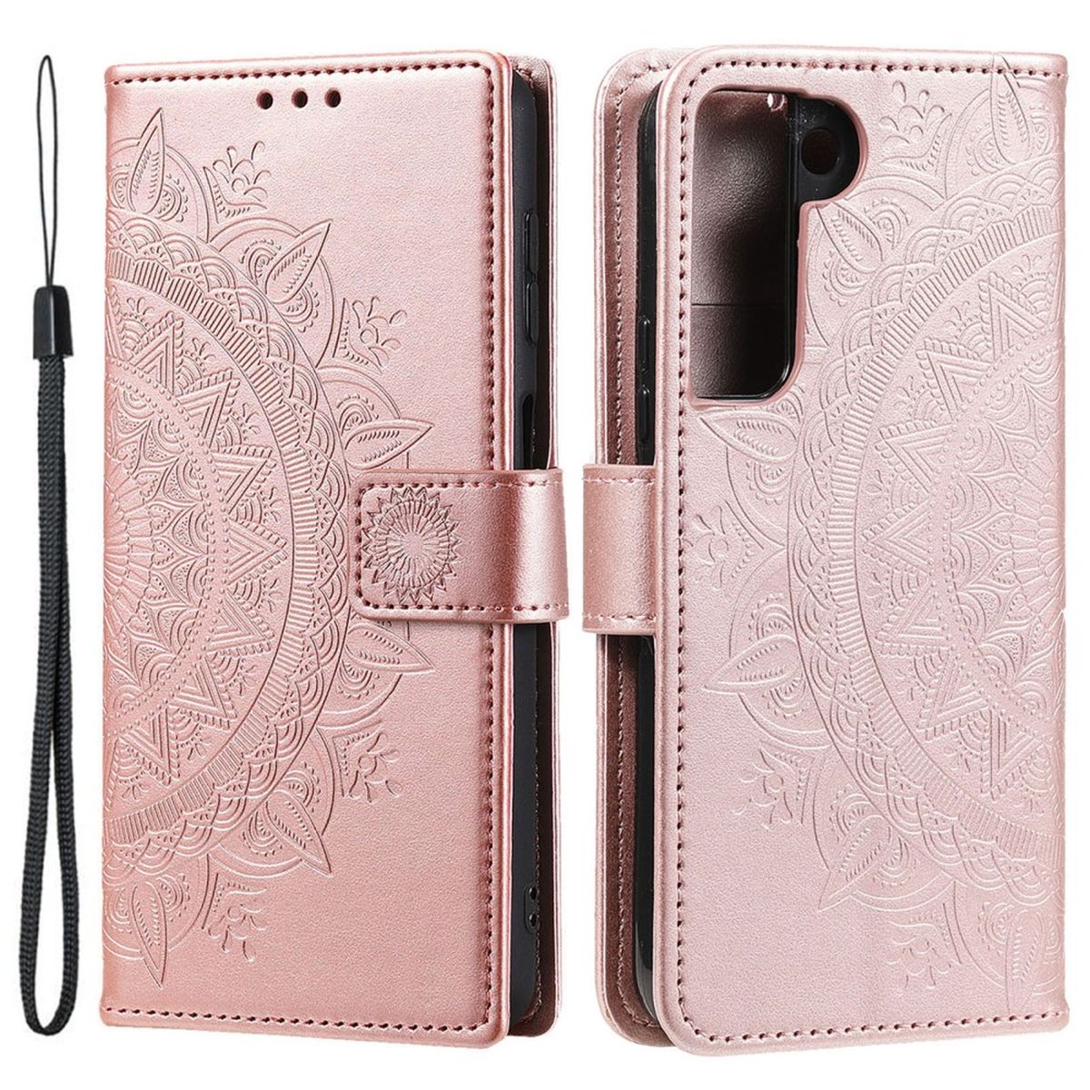 Hülle für Samsung Galaxy S22 5G Handyhülle Flip Case Cover Etui Mandala Rosegold