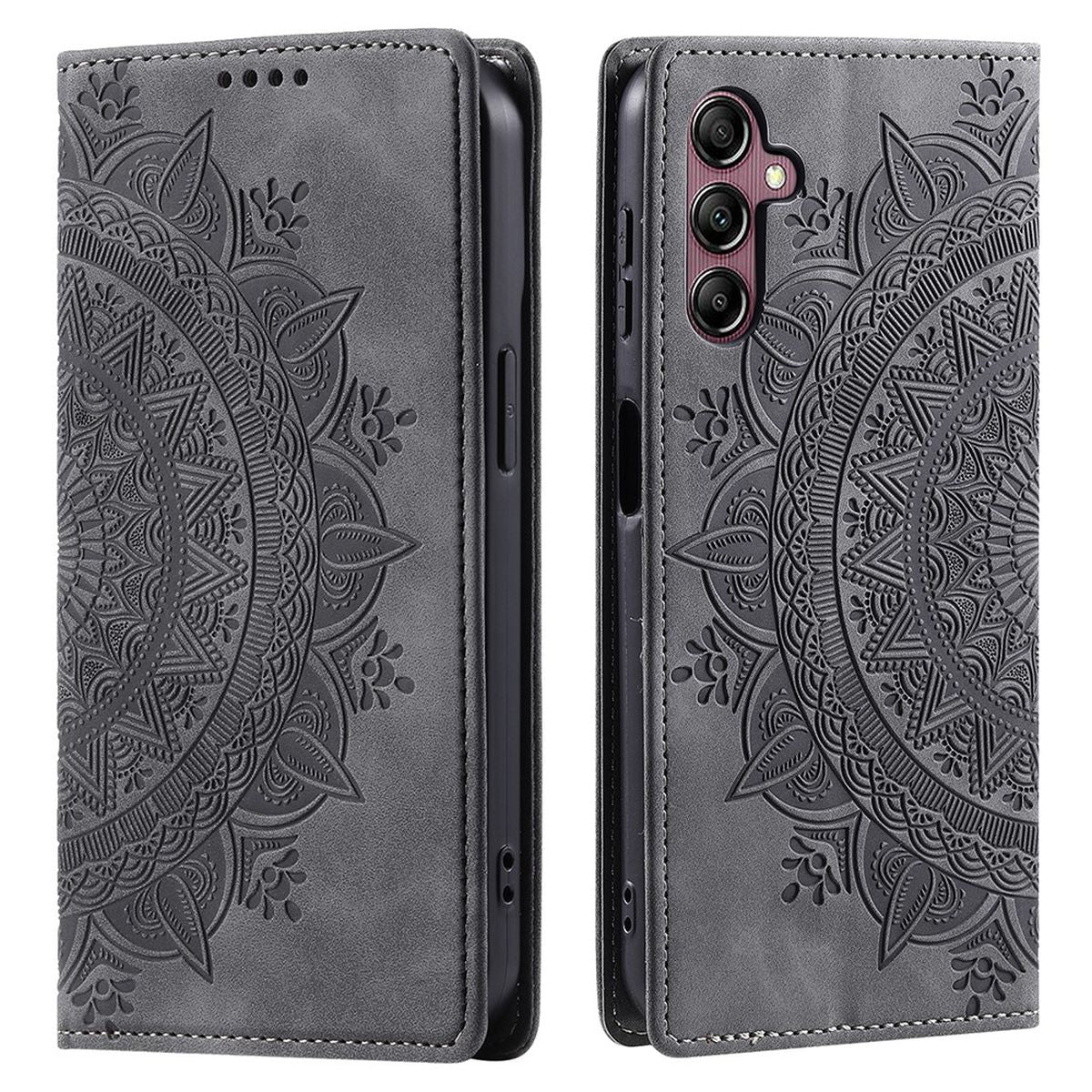 Hülle für Samsung Galaxy S24+ Handyhülle Flip Case Cover Tasche Mandala Grau
