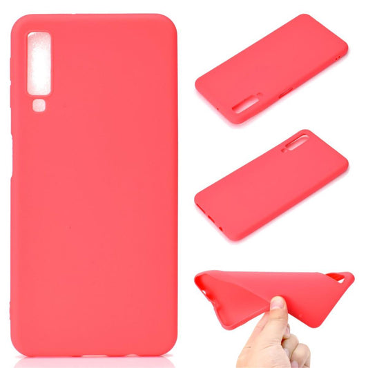 Hülle für Samsung Galaxy A7 2018 Silikon Case Handy Cover Schutzhülle Matt Rot