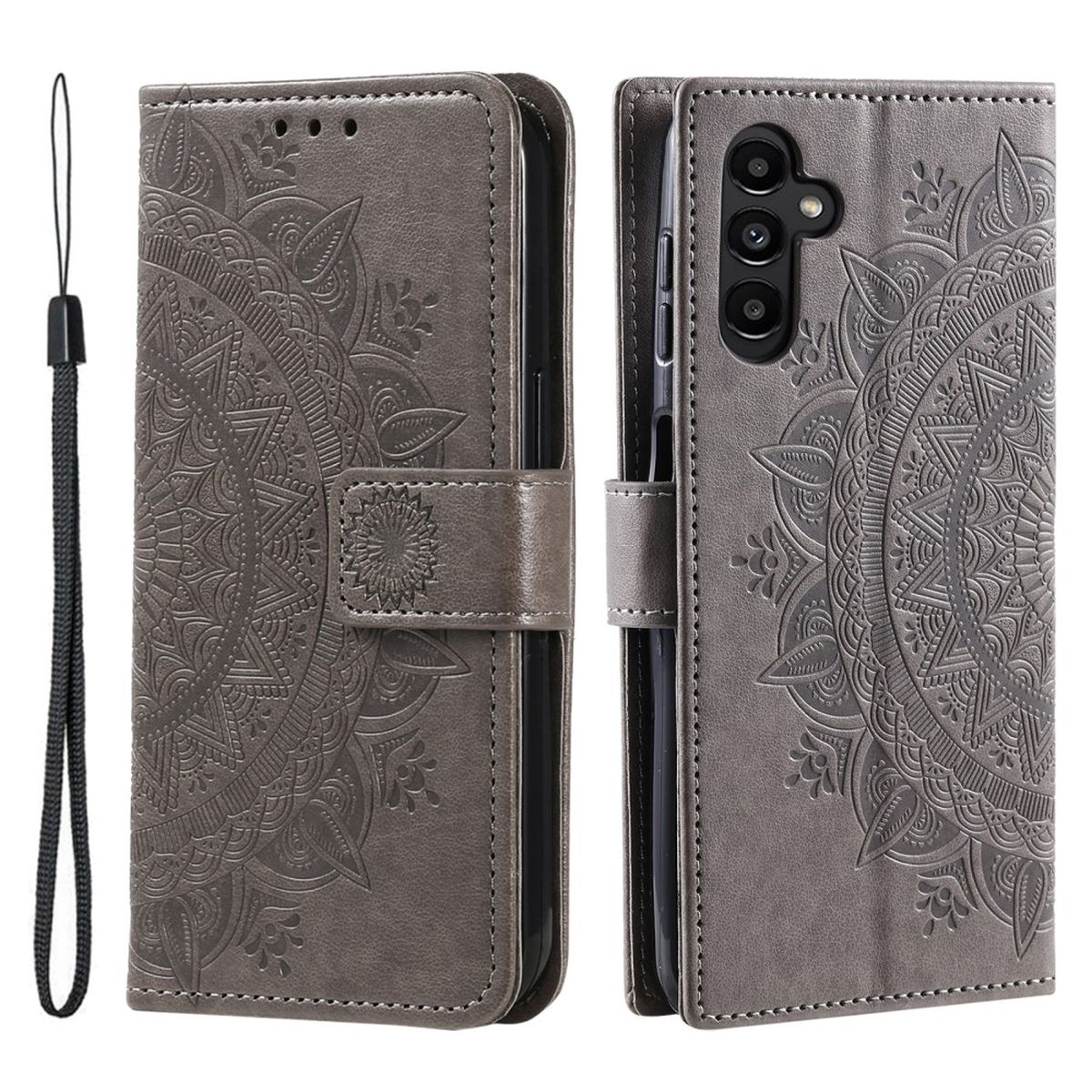 Hülle für Samsung Galaxy A34 5G Handyhülle Flip Case Cover Etui Mandala Grau