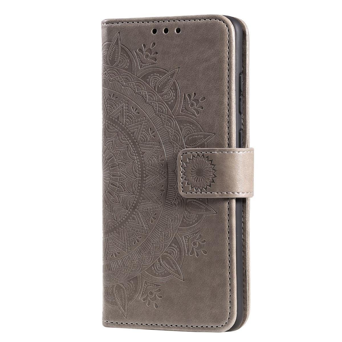 Hülle für Samsung Galaxy A02s Handy Tasche Flip Case Cover Etui Mandala Grau