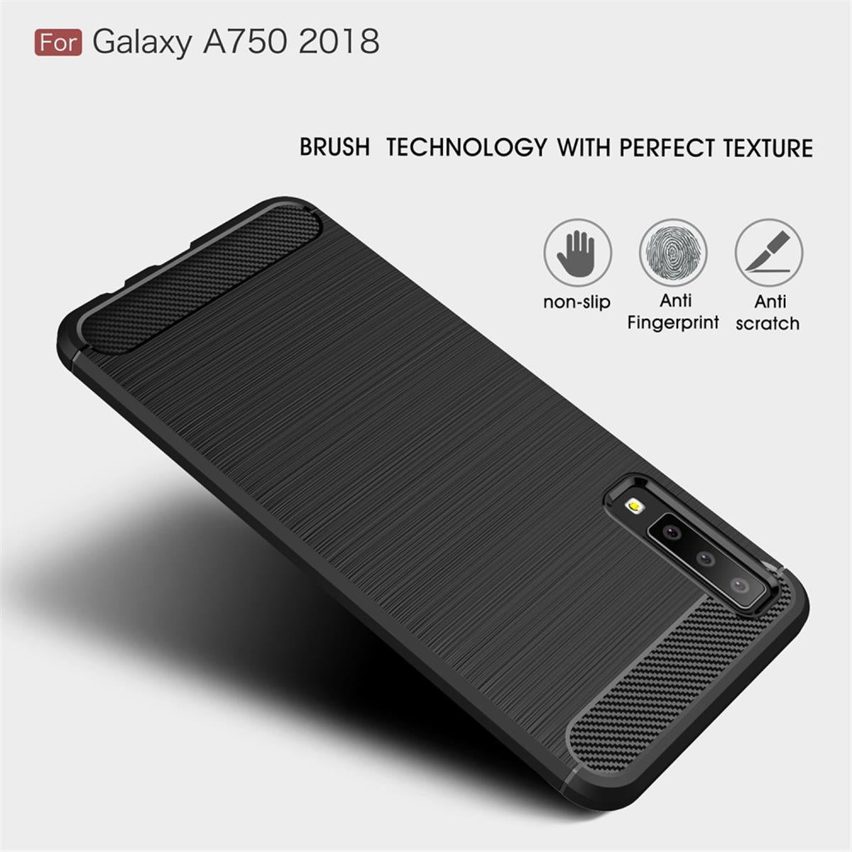 Hülle für Samsung Galaxy A7 (2018) Handyhülle Cover Silikon Case Carbon farben
