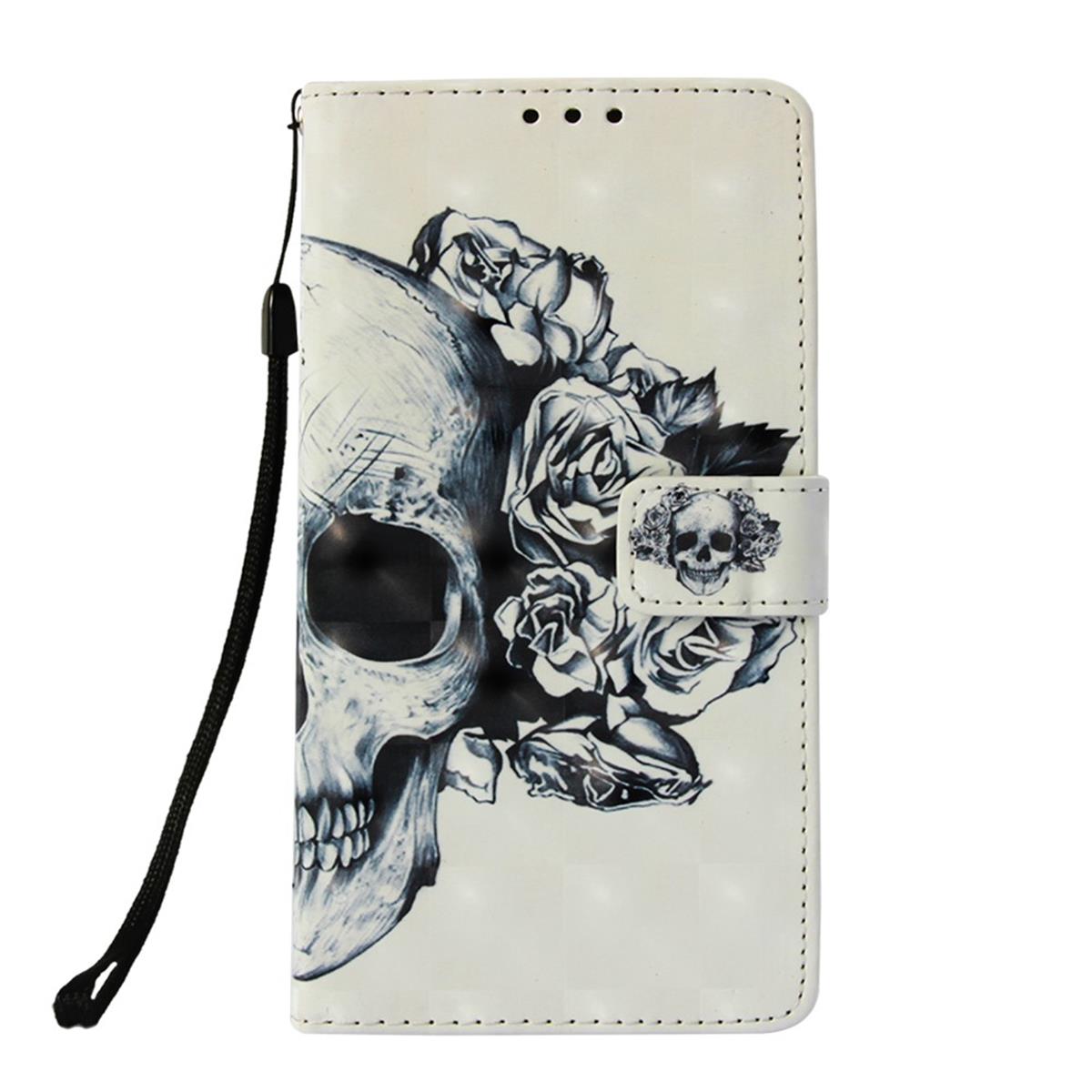 Hülle für Samsung Galaxy S10e Handyhülle Flip Case Schutzhülle Motiv Totenkopf