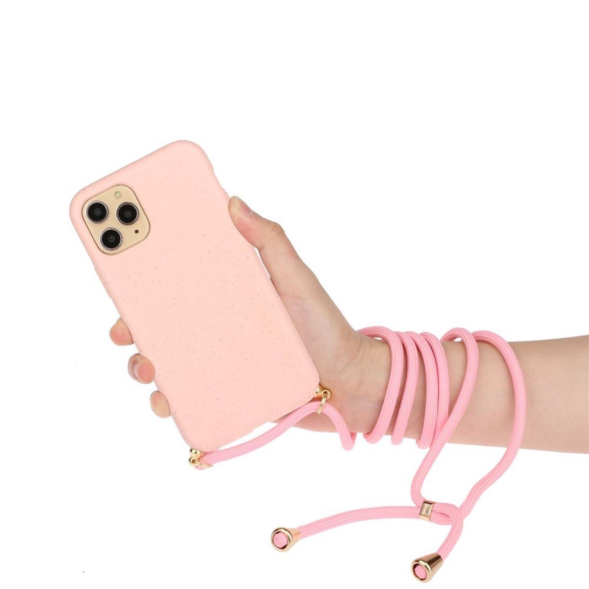 Hülle für Apple iPhone 13 Pro Handy Silikon Case Handykette Band Schnur Rosa