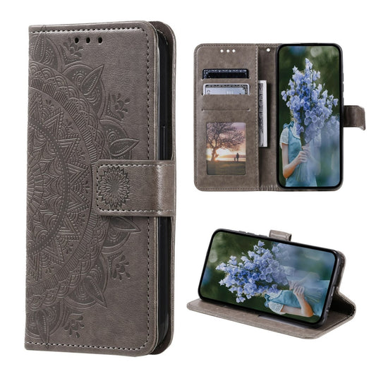 Hülle für Samsung Galaxy S23 Handyhülle Flip Case Cover Tasche Mandala Grau